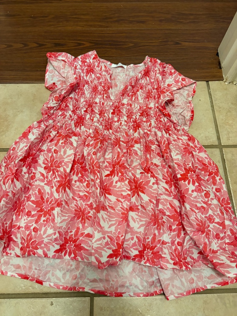 Womens AVARA Floral Pink and Red Smocked blouse